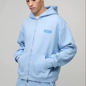 Sweat à capuche zippé personnalisé avec logo OEM pour homme, grande taille, coupe oversize, tendance 2026, en coton épais de qualité supérieure, tissu polaire uni - Product Image 1