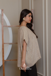 เสื้อคอวีผ้าลินินสีเบจหรูหรามีกระดุมพิมพ์ลายเก๋ๆใส่สบายแขนเสื้อแฟชั่นฤดูร้อน - Product Image 4