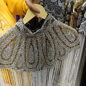 Belle Cape Burlesque pour les tenues de club de fête élégant brins perlés droits paillettes attache cou broderie perles - Product Image 3