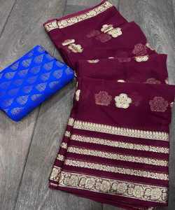 Eleve Su cociente de estilo con nuestros saris de seda Chinon, con una sensación lujosa y elegante cortina que exuda - Product Image 1