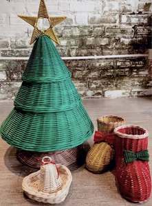 Décorations de Noël artisanales en bambou, rotin et jonc de mer, ornements de vacances naturels écologiques, décorations de Noël rustiques bohèmes - Product Image 6