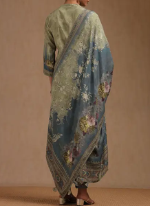 Premium Indian & Pakistani Clothing Green Blue Ombre Floral Printed viscose Silk <b>Women</b> <b>Kurta</b> Dress Dupatta Regular Fit <b>Women</b> - Product Image 4