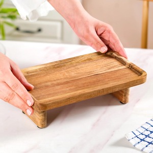 Plato elevado de madera estilo rústico, bandeja elevada de madera para servir, plato elevado de madera para decoración y comida - Product Image 3