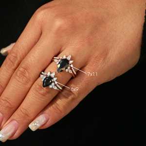 Gran oferta elegante Marquesa de pera y anillo de diamante de moissanita de corte redondo anillo de compromiso de múltiples formas atemporal para ella a la venta - Product Image 4