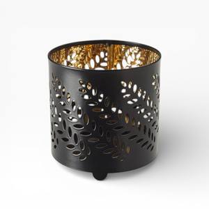 Porte-bougie votif moderne en métal noir avec motif floral découpé et éclat doré chaud pour la décoration de table - Product Image 4