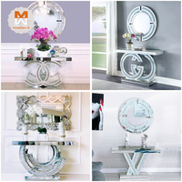 Table console haute en faux diamant concassé avec miroir et étagère, prix compétitif