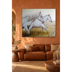 Fida Deux chevaux blancs marchant dans une prairie jaune, impression sur toile - Product Image 5