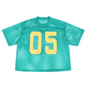 Wholesale Custom Cotton Mesh Baseball Jersey Knit Stripe Print Boxy T-shirt Oversized V-neck <b>Cropped</b> Mesh Jersey - Product Image 4