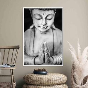 Décoration bouddhiste moderne : Art mural sur toile imprimée - Sérénité élégante, toile encadrée blanche - Product Image 1