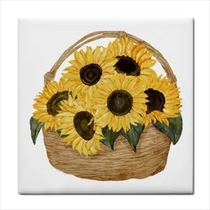 Tournesols dans le panier fleur florale Art carreaux de céramique élégant dosseret bordure artisanat carrelage accessoires produit - Product Image 1
