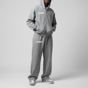 Ensemble sweat-shirt et pantalon de survêtement gris avec logo personnalisé |   Veste réversible pour homme en coton 100% poids lourd, coupe-vent, écologique, grande taille - Product Image 4