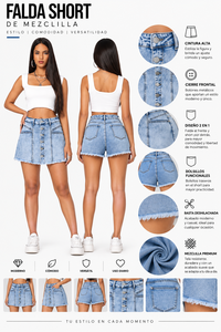 Shorts de Mezclilla de Cintura Media con Lavado de Color, Corte Recto, Botones al Frente y Dobladillo Deshilachado para Mujer, Estilo Casual de Verano - Product Image 1