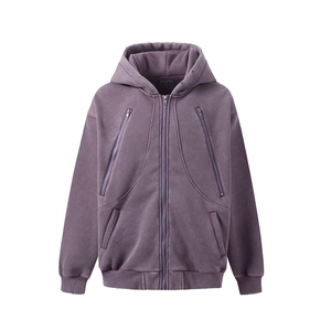 Grande demande Logo personnalisé Design Double poches latérales Acid Wash Baggy Fit Hommes Zipper Hoodies Pour Hommes Sweatshirts Streetwear - Product Image 1