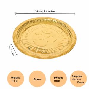ชุดถาดทองเหลืองสำหรับพิธีบูชา เหมาะเป็นของขวัญทางศาสนาสำหรับเทศกาลดีวาลี งานขึ้นบ้านใหม่ งานแต่งงาน และโอกาสเฉลิมฉลองตามหลักฮินดู - Product Image 3