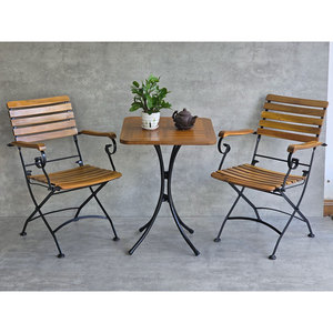 Modern Outdoor Acacia Wood <b>Table</b> Set with 2 <b>Foldable</b> Chairs for <b>Garden</b> Dining Durable Design CBCF289 - Product Image 3