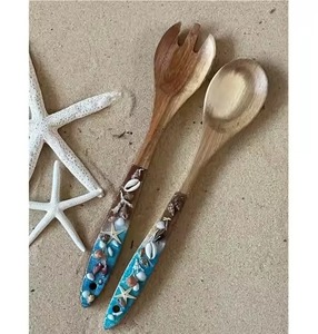 Ensemble de service à salade de qualité supérieure, créatif et polyvalent, avec impression émaillée sur la moitié de la poignée, ensemble de service à salade en bois - Product Image 3