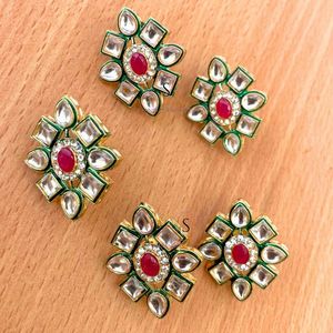 <b>Indian</b> Brass Handmade Kundan <b>Ring</b> With Flower Design Ans Oval Crystals Work <b>Rings</b> for Wedding Party Wear <b>Rings</b> - Product Image 5
