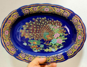 Piatto in Porcellana con Design a Pavone, Placcato Oro Marocchino, Regalo <span class=keywords><strong>Vintage</strong></span> Giapponese, Piatto per Frutta Secca - Product Image 2