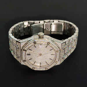 Pour Out Hip Hop affaires montre de luxe en acier inoxydable argent Rock Rap Full Bling Bling Street Watch Quartz étanche glacé brillant - Product Image 3