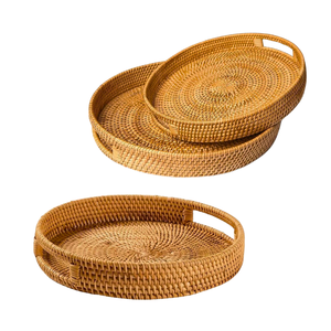 CESTA/BANDEJA DE RATÁN DE Mimbre Redonda Ecológica Hecha A Mano Artículo de Regalo para Decoración del Hogar - Product Image 1