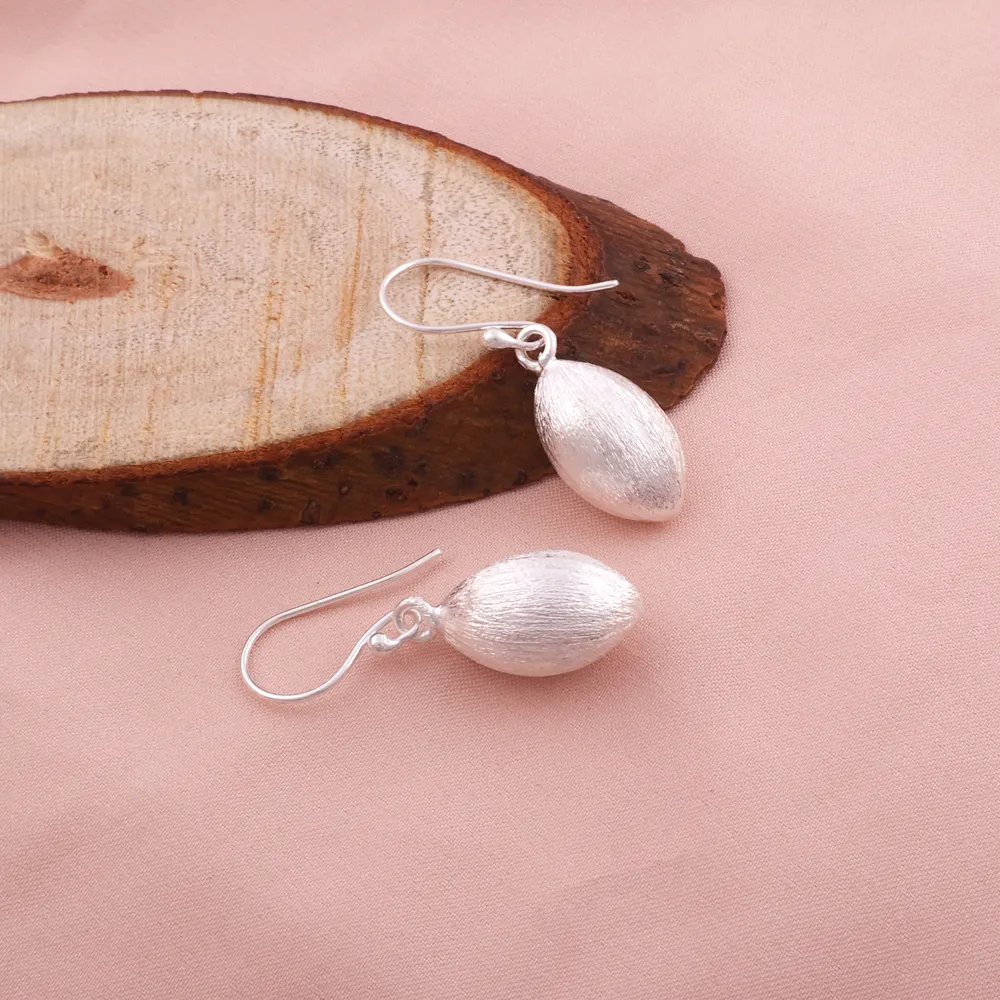Lite weight plain jewelry brushed finish silver plated cardamom seed earring brass metal plain charms pair drop dangle earrings