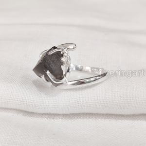 Rough Stone Jewelry Women's Ring Natural Raw Smoky Quartz Gemstone <b>Cross</b> Prong Ring Party Christmas 925 <b>Sterling</b> <b>Silver</b> Ring - Product Image 1