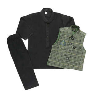 Traje Shalwar con Chaleco para Niños - Verde Oscuro - Product Image 5
