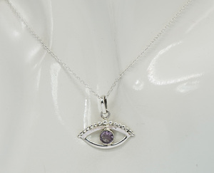 Colgante de estilo de ojo de piedra natal de mes de febrero de amatista púrpura Natural de sólida plata de ley 925 - Product Image 5