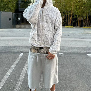 Custom Double-Waisted <b>Men's</b> Sweatpants Cotton Acid Wash with Rhinestones Knitted <b>Shorts</b> - Product Image 2