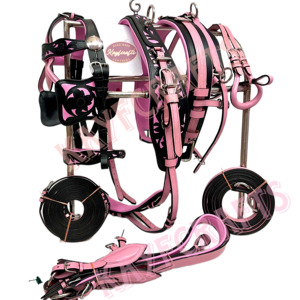 Juego de arnés de conducción de caballos de cuero con herramientas florales Rosas y negras - Product Image 5