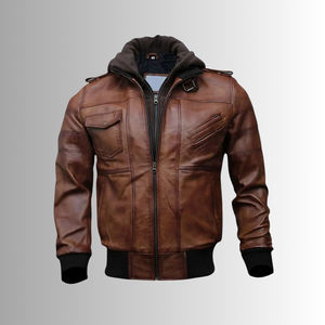 Veste bomber moto en cuir et toile décontractée pour homme, automne-hiver, longue fermeture éclair, unie, non tissée, imperméable, respirante, OEM - Product Image 3