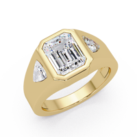 Anillo Clásico de Oro Sólido de 14K para Mujer con Diamante Cultivado en Laboratorio de Corte Esmeralda de 2.00 Ct, Certificado IGI, con Piedras Laterales en Forma de Trillón y Engaste de Bisel