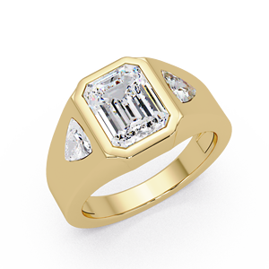 <b>Mens</b> 14K Pure Gold Emerald Cut Lab Grown Diamond 2.00 Ct IGI Certified Trillion Side Stones Bezel Set Classic Fine Women Jewelry - Product Image 2