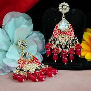 Traditional Indian Kundan <b>Earrings</b> with Coloured <b>Pearls</b> Beautiful <b>Dangle</b> Style for Wedding Celebrations - Product Image 1