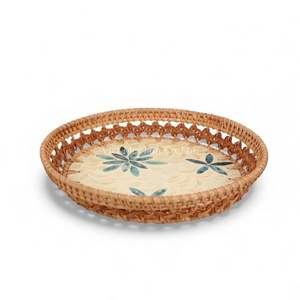Plato Auténtico de Nácar con Borde de Ratán Tejido a Mano para Decoración de Mesa de Comedor y Uso Doméstico, Procedente de Vietnam - Product Image 2