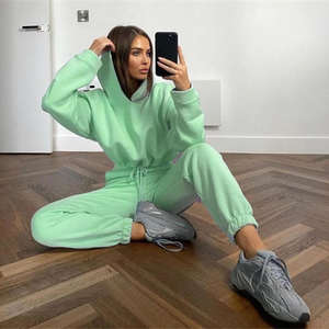 Ensemble survêtement en molleton brodé uni décontracté pour femmes 2024, 2 pièces, logo personnalisé, écologique, respirant, 360g, toutes saisons - Product Image 6