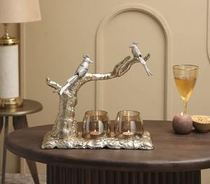 Adorable Nature Inspired Golden Textured Aluminium <b>Candle</b> <b>Holder</b> With Hurricane Glass Perfect For Stylish Cozy Home Decor - Product Image 6