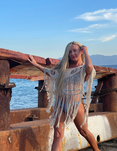 Sunrise Sky Macrame Festival Poncho Dress - Desert Woman Festival Outfit beach coverup Crop Top Women Macrame Beach Dress - Product Image 2