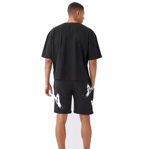 Chándal de verano de color personalizado para hombre, Camiseta con hombros descubiertos, camisa de manga, conjuntos de pantalones cortos para hombre, ropa de calle informal, traje de 2 piezas - Product Image 5