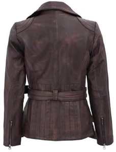 Chaqueta de cuero genuino personalizada de moda de alta calidad invierno nuevo cuello alto clásico ajustado ropa de mujer para damas - Product Image 4