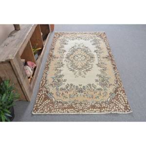 Tapis traditionnel en laine marron beige 3.6x6.8 pieds fait à la main Vintage turc Patchwork Rectangle tapis pour adolescent Latex pour couloir - Product Image 3