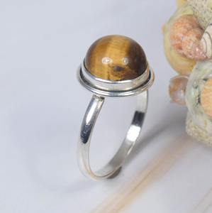 Anillo de piedras preciosas de forma brillante redonda suave de ojo de tigre Natural, anillos de moda para fiesta de Plata de Ley 925, joyería para mujer a granel - Product Image 1