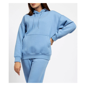 Survêtement Femme Haute Qualité Logo Personnalisé Grande Taille Hiver Couleur Bleu Clair Dames Manches Longues Hoodies - Product Image 3