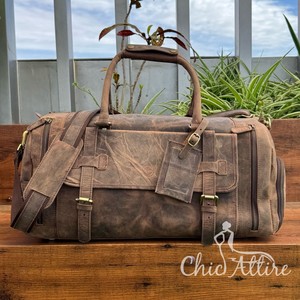 Cuero desgastado de grano completo de gran capacidad para hombres, deportes informales, equipaje de mano para exteriores, bolsa de lona de viaje con compartimento para zapatos - Product Image 1