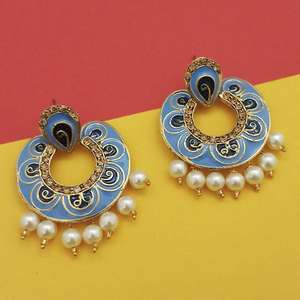 Kriaa azul austriaco Meenakari pendientes colgantes 1314234G chapado en oro cobre clásico religioso gota pendientes para fiestas - Product Image 1