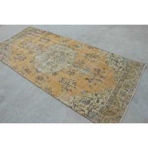 Tapis turc vintage, tapis de 3,6 x 8,6 pieds, tapis en laine persane jaune - Product Image 4