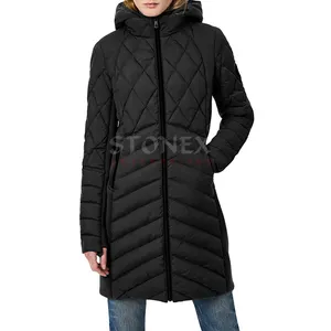 Long Coat Winter Wear Black And Warm Women's Blends Mid-length Coat Winter Trench Puffer Coats For Ladies
