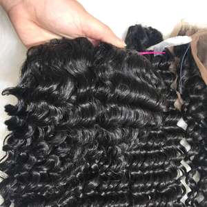 ชุดผมต่อแบบเต็มศีรษะสำหรับต่อผมมนุษย์หยิกลึกธรรมชาติและลูกไม้ HD ด้านหน้า - Product Image 4