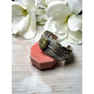 Navajo Handmade Sonoran Gold Turquoise & Sterling Silver Fashion <b>Cuff</b> Bracelet - Product Image 3