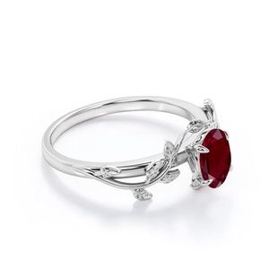Bague de fiançailles en argent sterling 925 avec rubis de laboratoire 1 carat, coupe ovale classique, plaqué rhodium, pour mariage et fêtes - Product Image 3